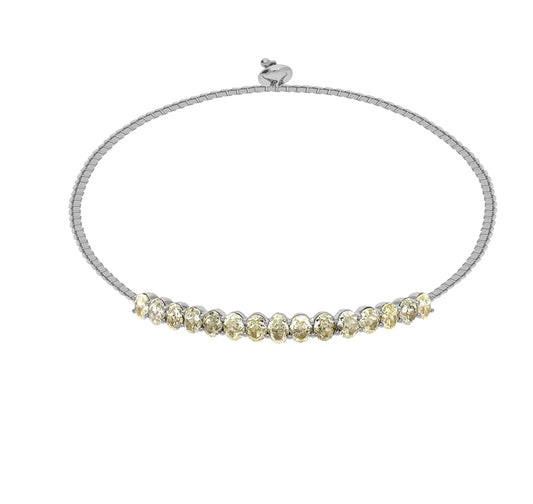 Oval Natural Diamond With Channel Set 14K White Gold Bolo Women Bracelet
