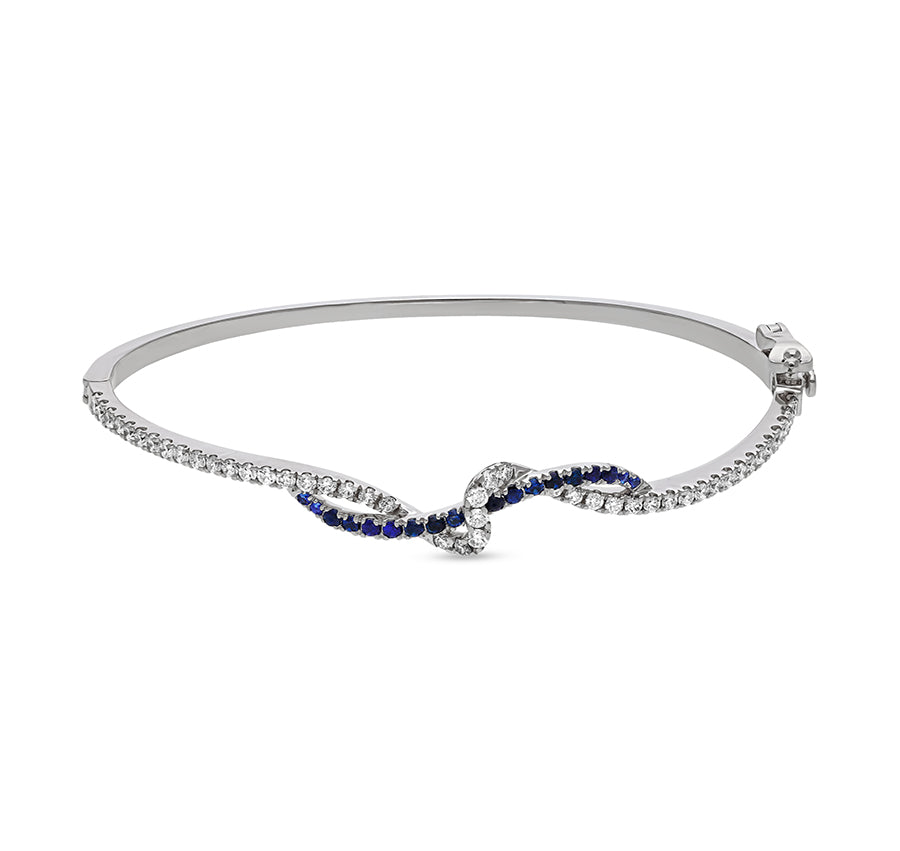 Blue Sapphire With Round Natural Diamond White Gold GB lock Bracelet