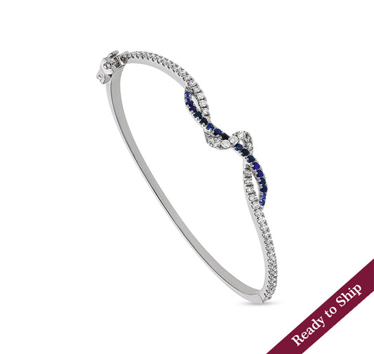 Blue Sapphire With Round Natural Diamond White Gold GB lock Bracelet