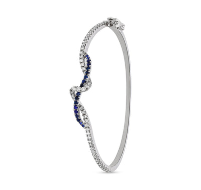 Blue Sapphire With Round Natural Diamond White Gold GB lock Bracelet