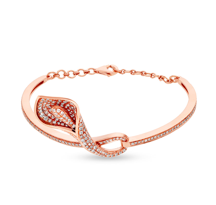 Conch Shell Shape Round Natural Diamond Rose Gold Lobster Clasp Bracelet