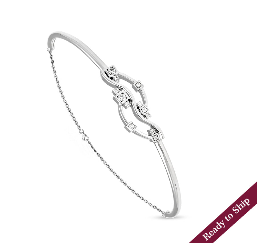 Ribbon Shape Round Natural Diamond Collect Set white Gold lobster Clasp Bracelet