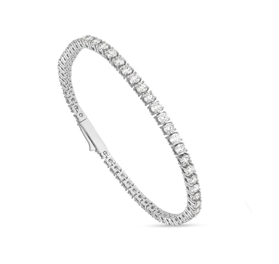 Round Cut Natural Diamond With prong Set White Gold Gb Clasp Eternity Tennis Bracelet