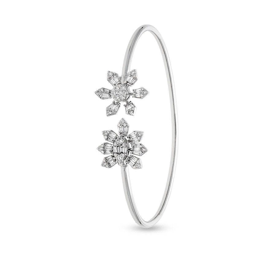 Daisy & Cosmos Floral Shape Fancy Diamond White Gold Cuff Bracelet