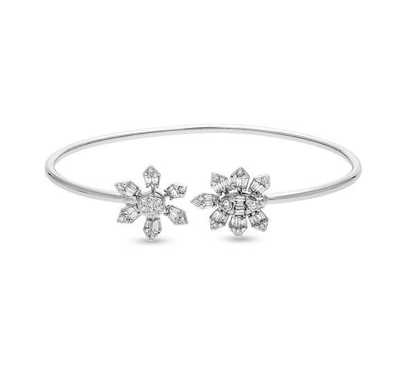 Daisy & Cosmos Floral Shape Fancy Diamond White Gold Cuff Bracelet