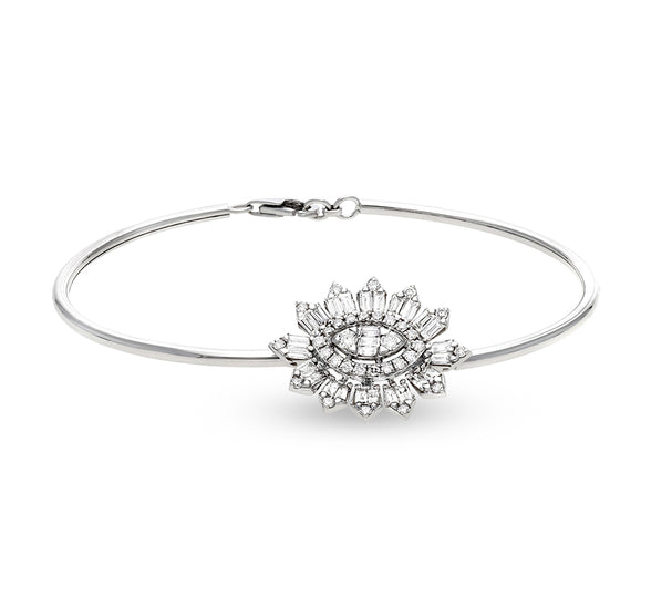 Daisy Floral Shape Dazzling Diamond Lobster Claw Clasp White Gold Bracelet