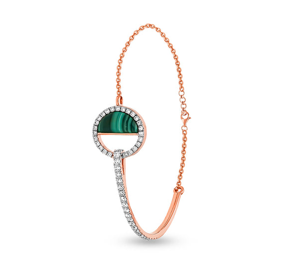 Half Circle Malachite With Round Diamond Rose Gold Lobster Claw Clasp Bracelet