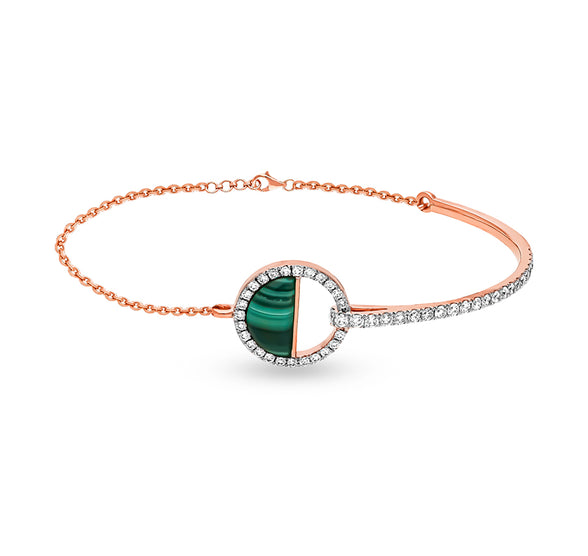 Half Circle Malachite With Round Diamond Rose Gold Lobster Claw Clasp Bracelet