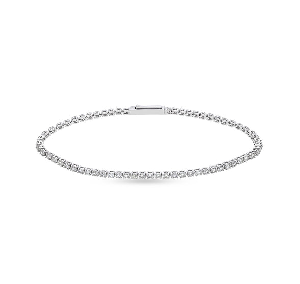 Round Natural Cut Diamond With Prong Set White Gold Box Clasp Tennis Bracelet