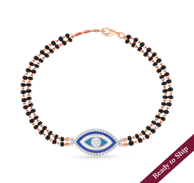 Evil Eye Shape With Round Natural Diamond Rose Gold Lobster Clasp Tanmaniya Bracelet