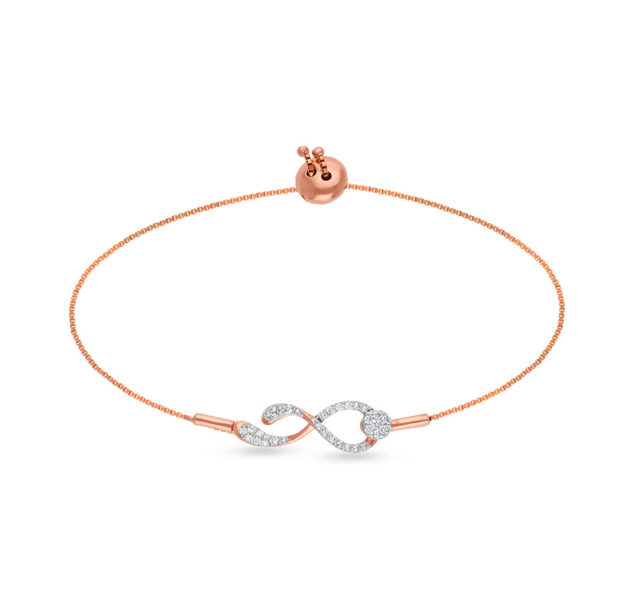 Infinity Shape Round Natural Diamond Rose Gold Box Chain Bolo Bracelet