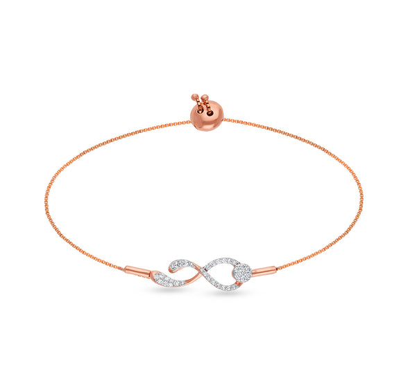 Infinity Shape Round Natural Diamond Rose Gold Box Chain Bolo Bracelet