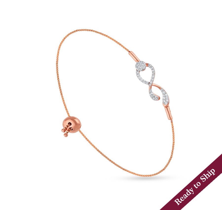 Infinity Shape Round Natural Diamond Rose Gold Box Chain Bolo Bracelet