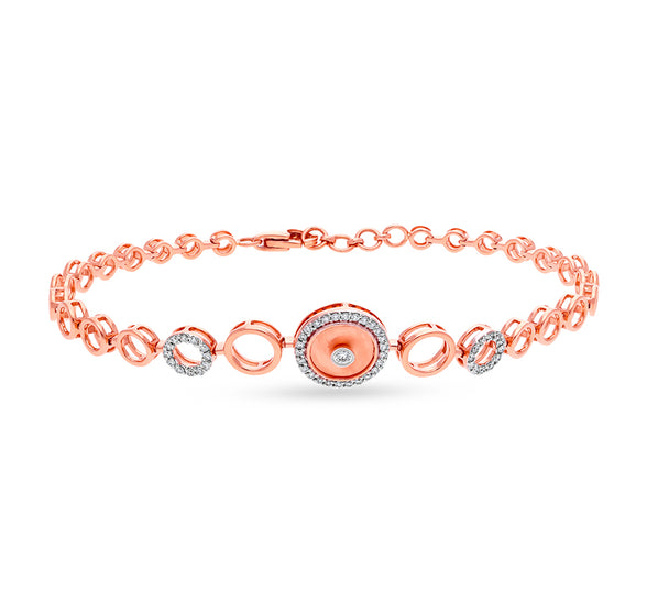 Circle Shape Round Cut Diamond With Bezel And Prong Set Rose Gold Lobster Clasp Bracelet