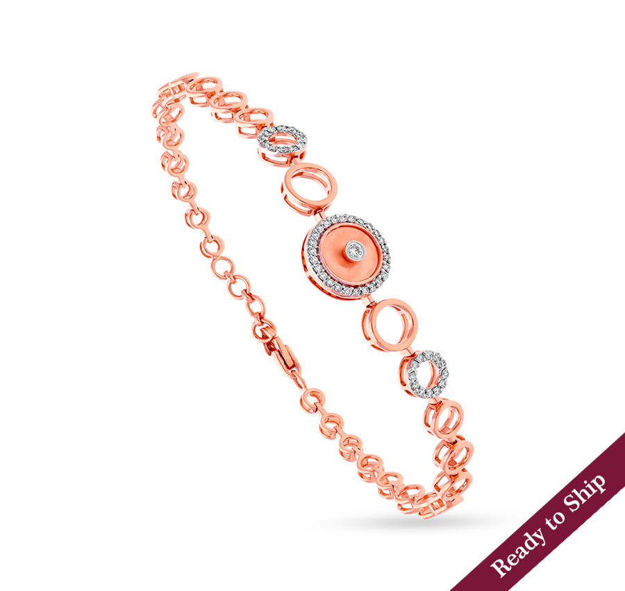 Circle Shape Round Cut Diamond With Bezel And Prong Set Rose Gold Lobster Clasp Bracelet