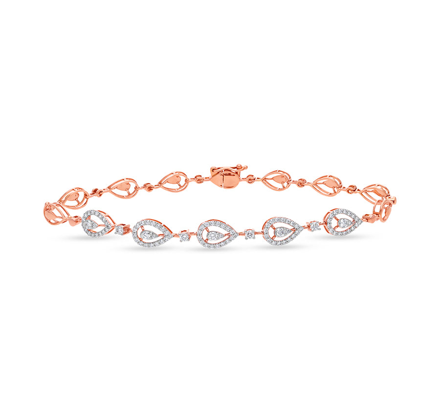 Pear Shape Round Natural Diamond and Prong Set Rose Gold Box Clasp Bracelet