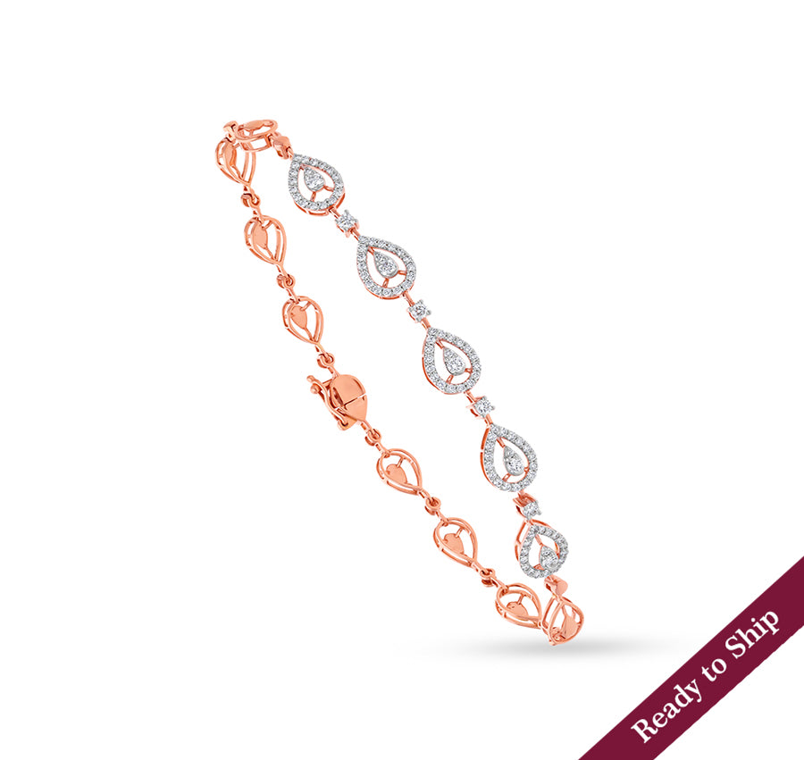 Pear Shape Round Natural Diamond and Prong Set Rose Gold Box Clasp Bracelet