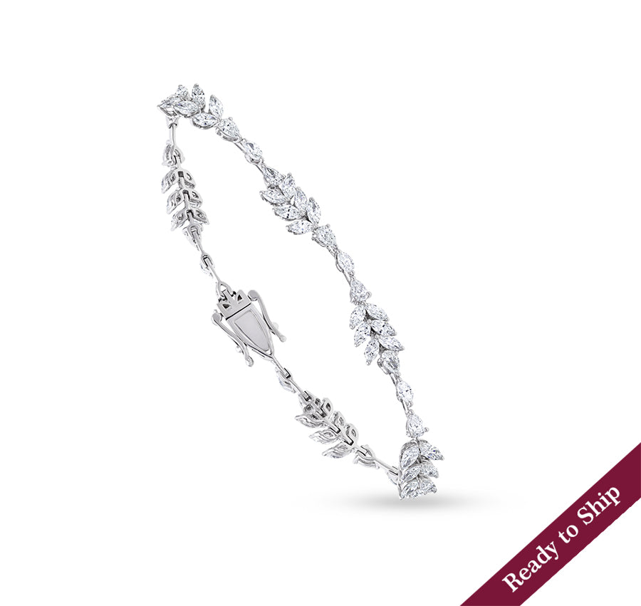 Pear And Marquise Cut Natural Diamond With Prong Set White Gold Gb Clasp Tennis Bracelet