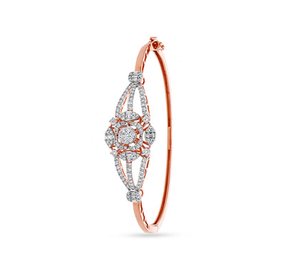 Floral-Burst Design Baguette cut With Round Natural Diamond 18K Rose Gold Box Clasp Women Bracelet