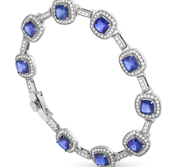 Cushion Shape Blue Sapphire White Gold Women Bracelet