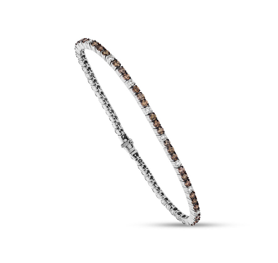 Classic White Gold Tennis Bracelet Featuring Brown Natural Round Diamonds