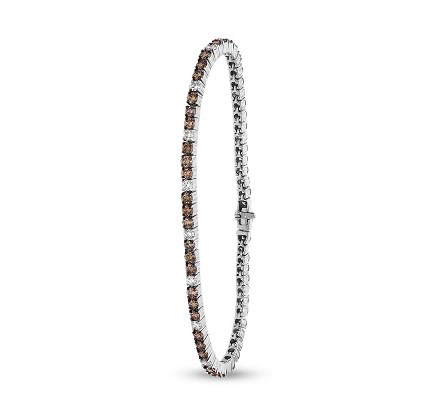 Classic White Gold Tennis Bracelet Featuring Brown Natural Round Diamonds