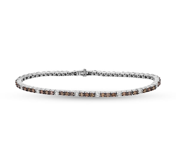 Classic White Gold Tennis Bracelet Featuring Brown Natural Round Diamonds