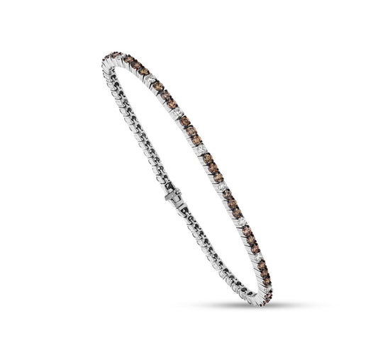 Classic White Gold Tennis Bracelet Featuring Brown Natural Round Diamonds