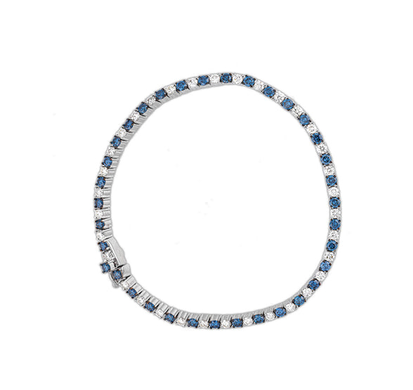 Luxurious White Gold Tennis Bracelet Featuring Natural Blue Round Diamonds