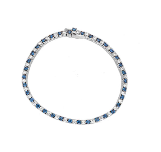 Luxurious White Gold Tennis Bracelet Featuring Natural Blue Round Diamonds