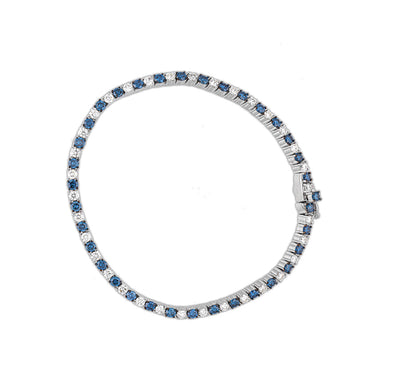 Luxurious White Gold Tennis Bracelet Featuring Natural Blue Round Diamonds