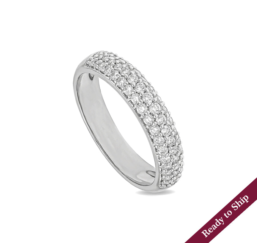 Round Shape Natural Diamond With Pave Setting White Gold Band