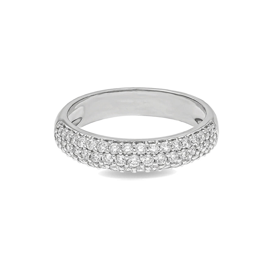 Round Shape Natural Diamond With Pave Setting White Gold Band