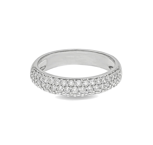 Round Shape Natural Diamond With Pave Setting White Gold Band