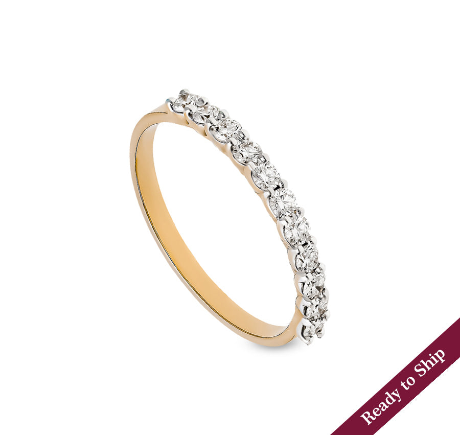 Round Shape Natural Diamond With Prong Setting Yellow Gold Band