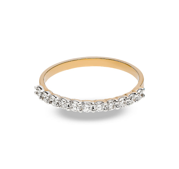 Round Shape Natural Diamond With Prong Setting Yellow Gold Band