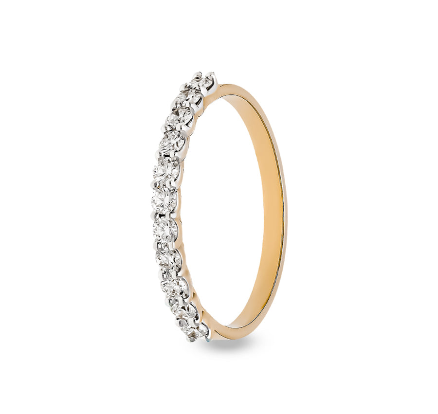 Round Shape Natural Diamond With Prong Setting Yellow Gold Band