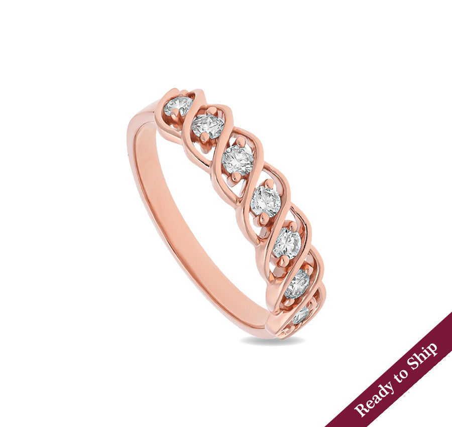 Round Shape Natural Diamond With Prong Set Rose Gold Casual Ring