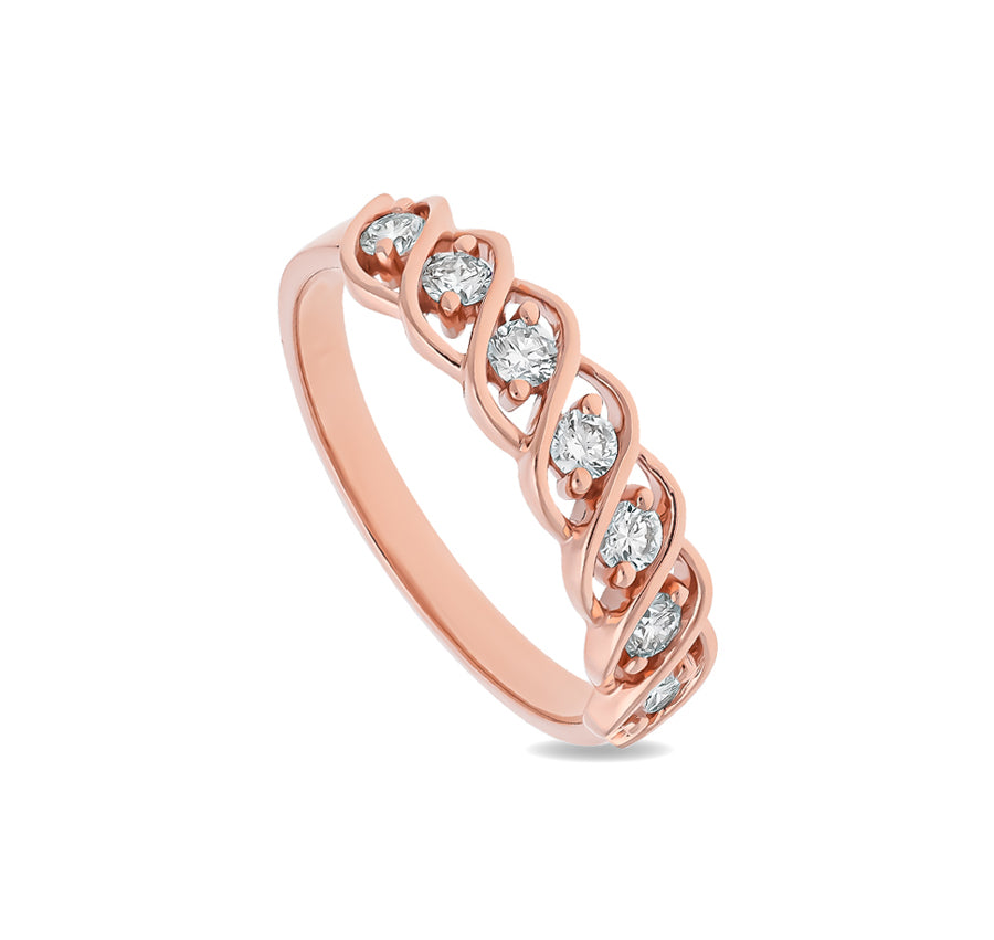 Round Shape Natural Diamond With Prong Set Rose Gold Casual Ring