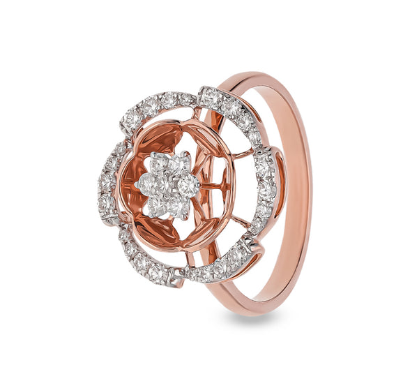 Spiral Wave Round Diamond With Prong Set Rose Gold Casual Ring