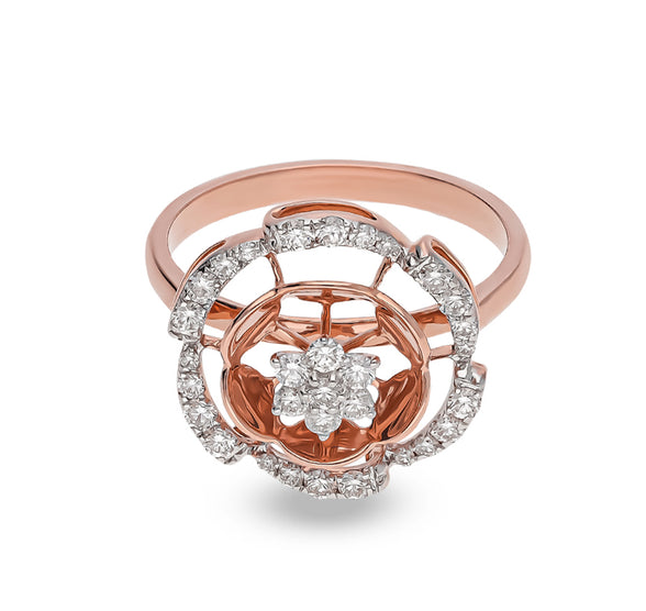 Spiral Wave Round Diamond With Prong Set Rose Gold Casual Ring