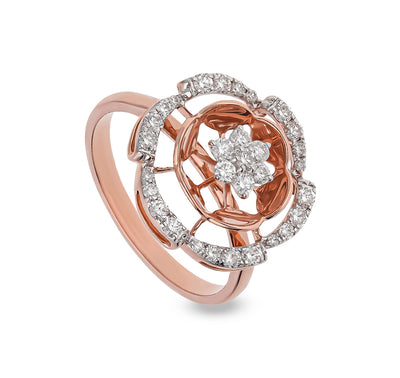 Spiral Wave Round Diamond With Prong Set Rose Gold Casual Ring