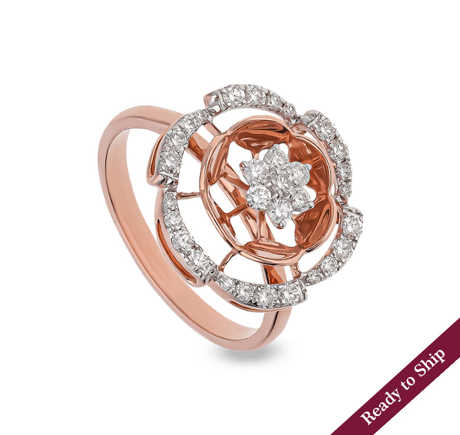 Spiral Wave Round Diamond With Prong Set Rose Gold Casual Ring