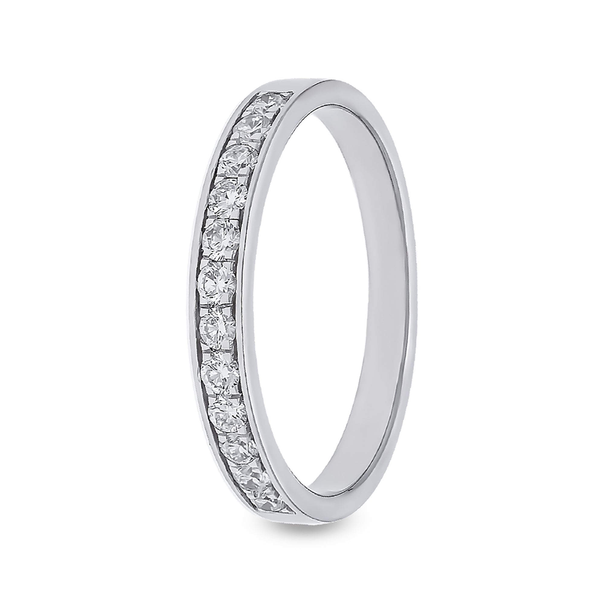 Round Shape Natural Diamond With Channel Setting White Gold Band