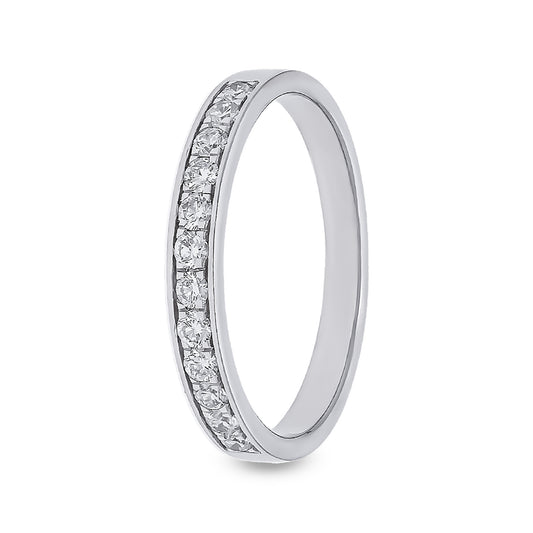 Round Shape Natural Diamond With Channel Setting White Gold Band