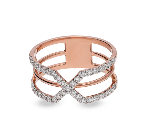 'X' Shape Round Natural Diamond With Prong Set Rose Gold Casual Ring