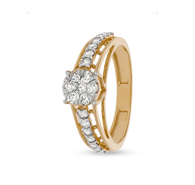 Floral Shape Round Natural Diamond With Prong setting Yellow Gold Engagement Ring