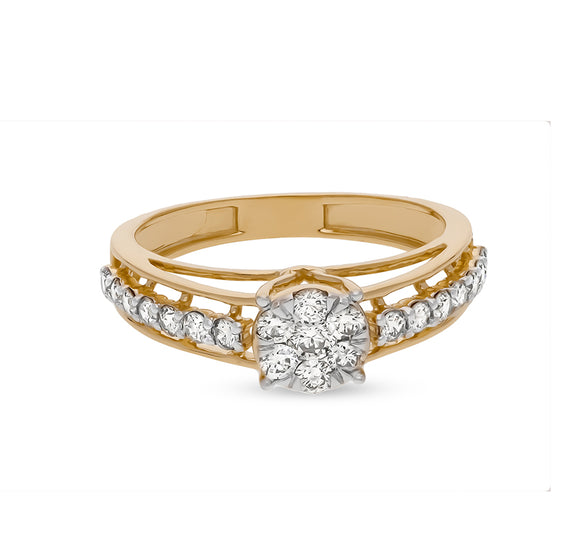 Floral Shape Round Natural Diamond With Prong setting Yellow Gold Engagement Ring