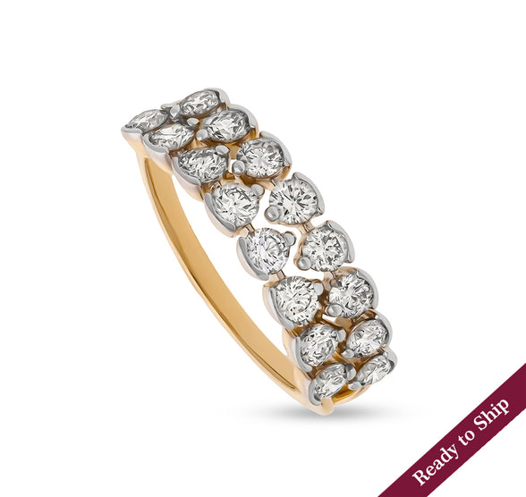 Round Shape Natural Diamond With Prong Setting Yellow Gold Casual Ring