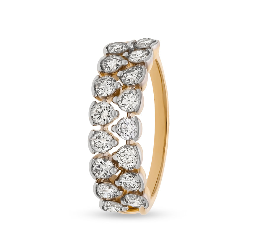 Round Shape Natural Diamond With Prong Setting Yellow Gold Casual Ring